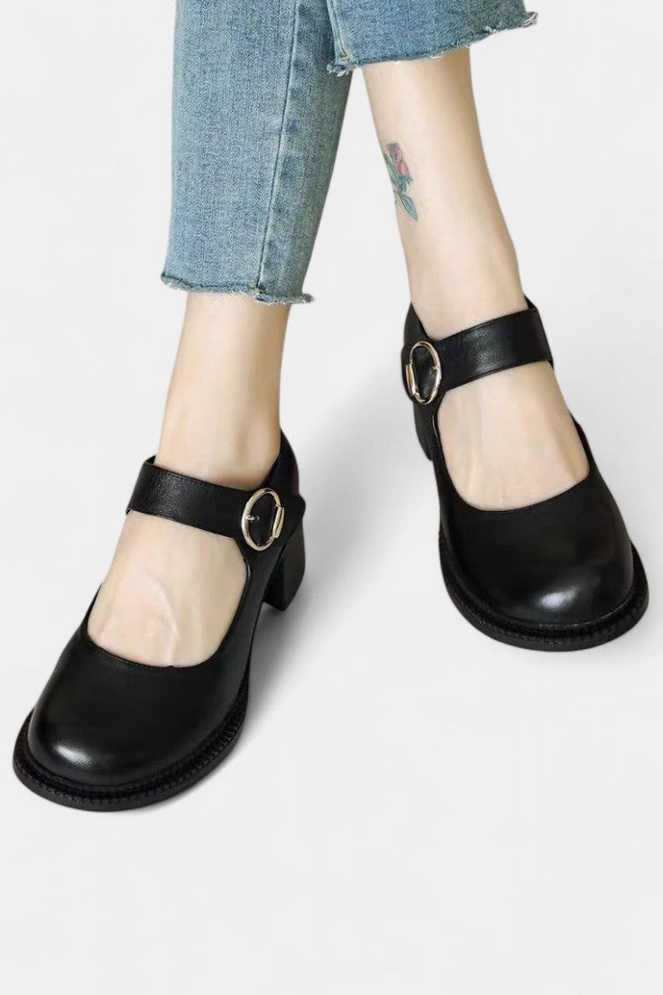 Agnes Mary Janes with Classic Round Toe and Square Heel Design