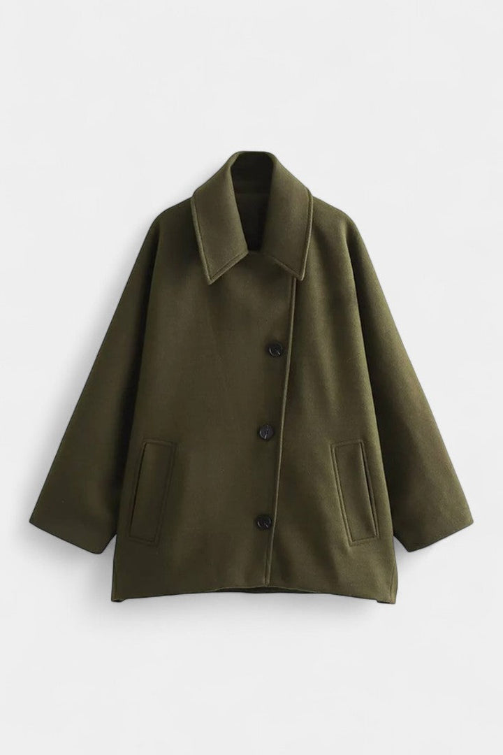 Ambreline Mid-Length Wool Batwing Coat featuring Notch Collar
