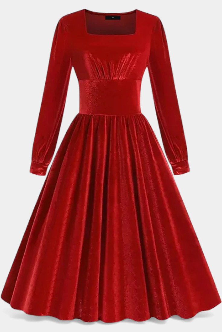 Cordélia Velvet Midi Dress for Christmas with Square Neck