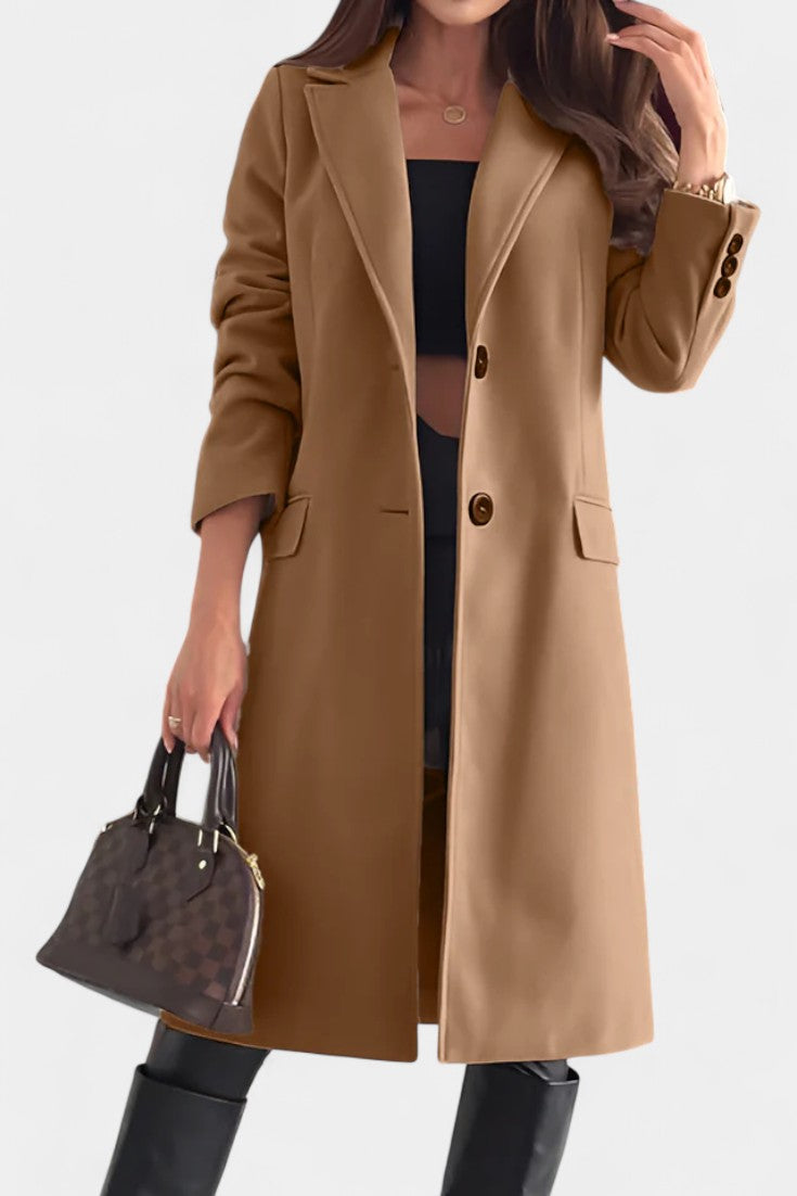 Armande Mid-Length Coat Featuring a Single Button and Notched Collar