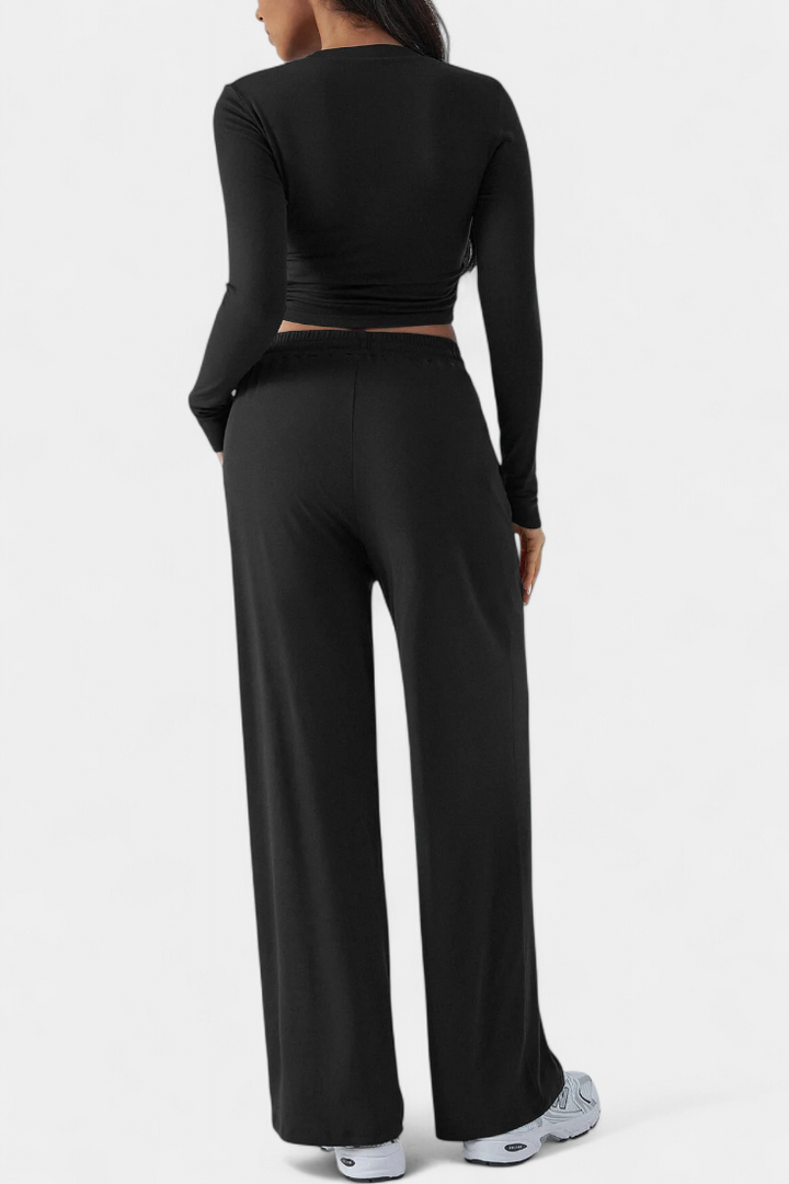 Celaen Elastic-Fit Viscose Yoga Set with Round Neck