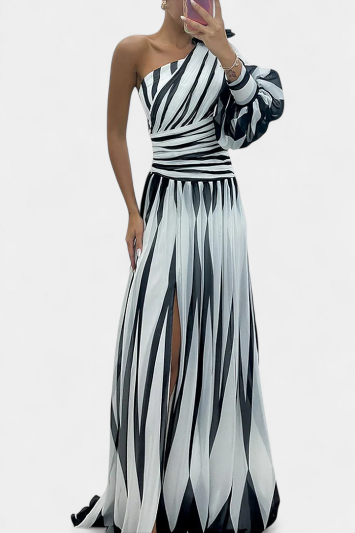 Bethania Striped Asymmetrical Maxi Robe