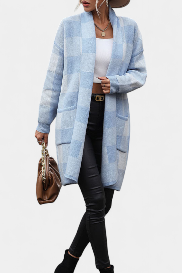 Stylish Plaid Lovella Cardigan with Pockets for a Casual Look