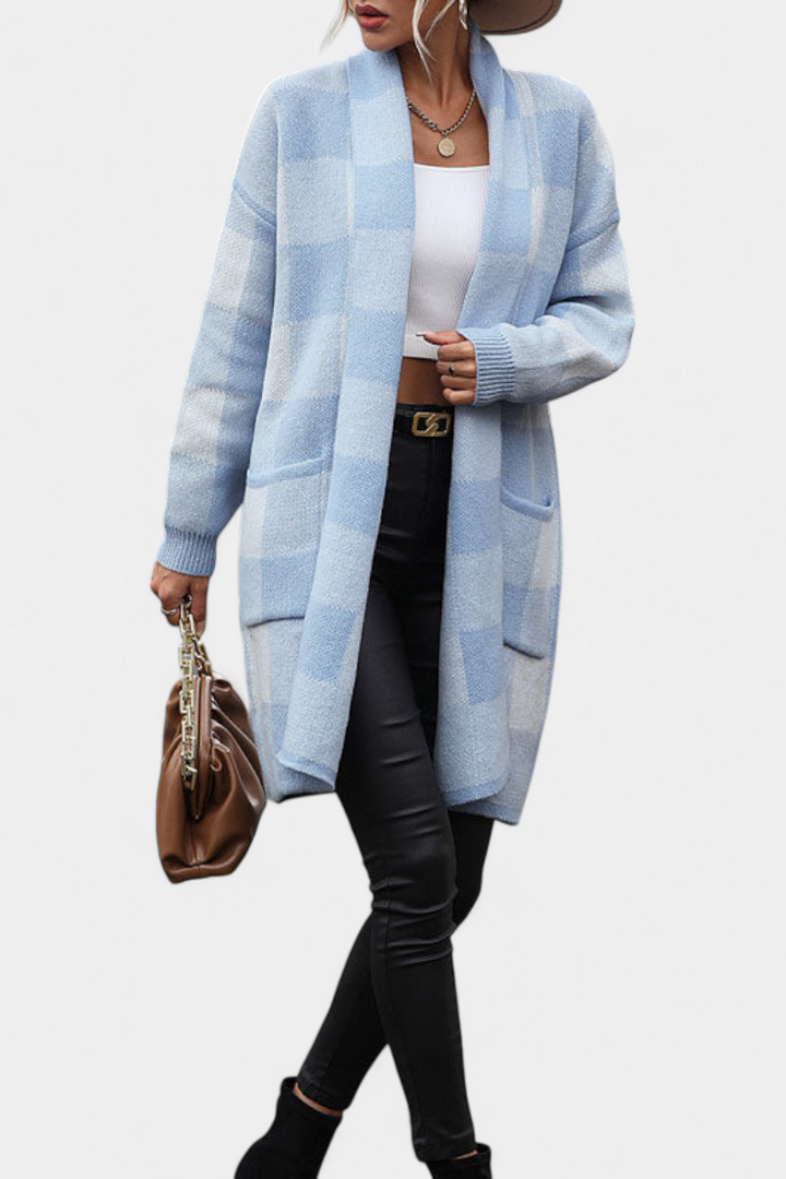 Stylish Plaid Lovella Cardigan with Pockets for a Casual Look