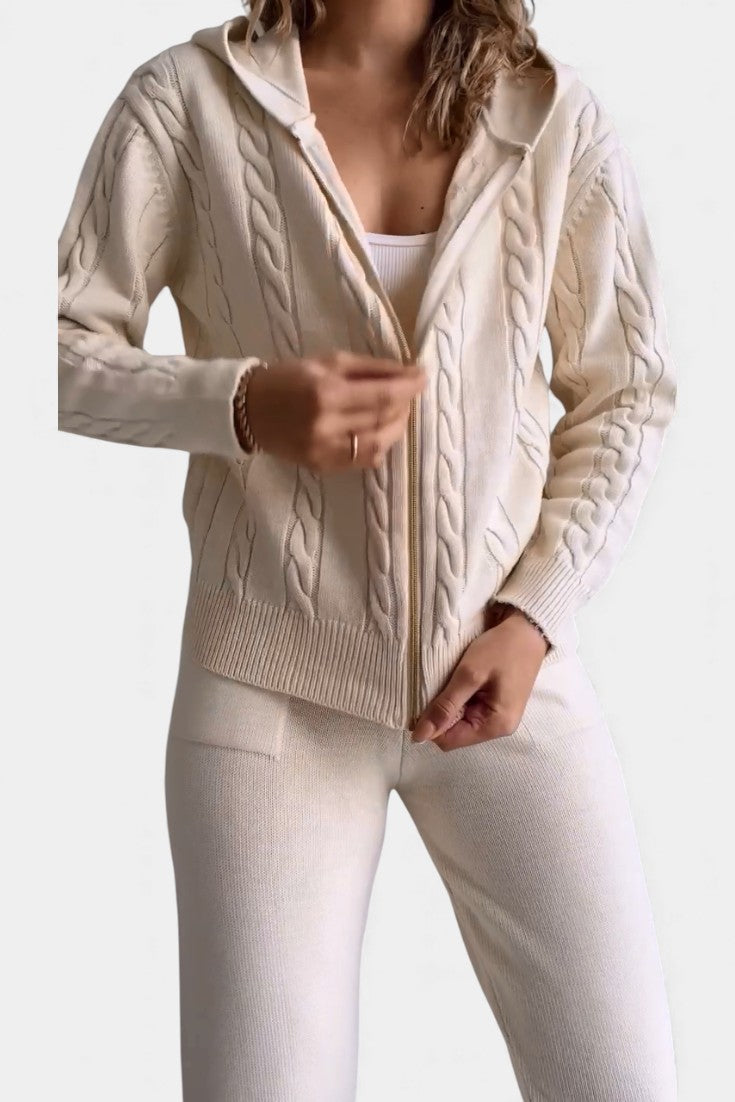 Perdita Cardigan & Twisted Jacquard Pullover Set - Casual Ensemble