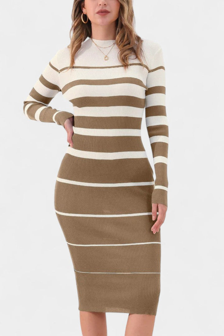 Azelyne Striped Knit Bodycon Midi Dress