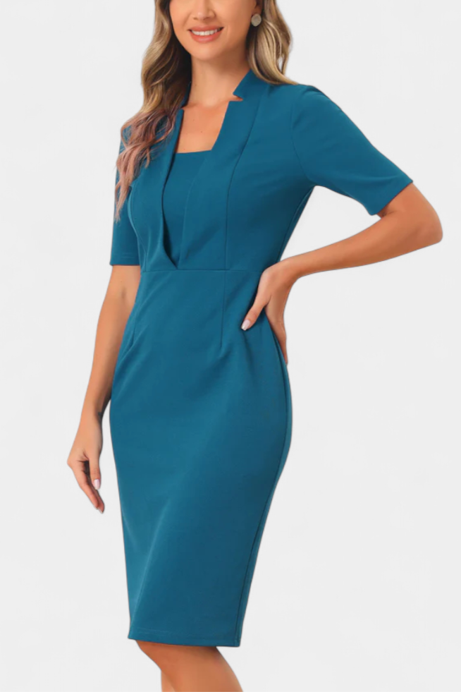 Raphaëlle Elegant V-Neck Pencil Dress with Short Sleeves