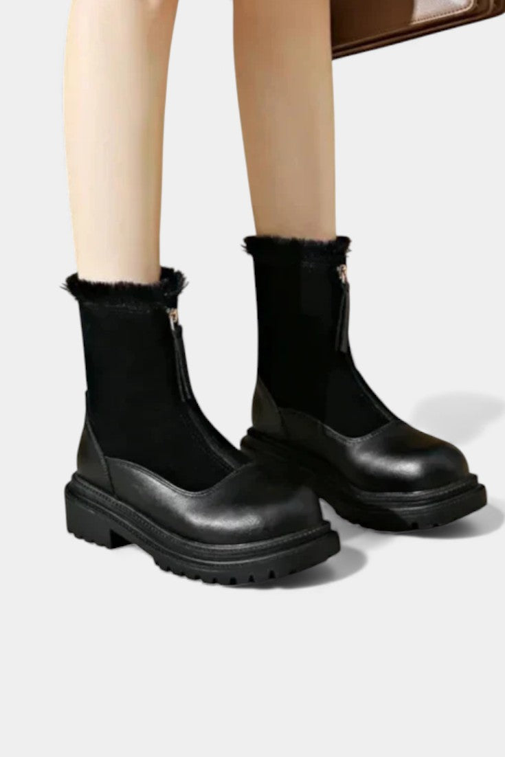 Gertrud Cleated Sole Boots with Faux Fur Trim