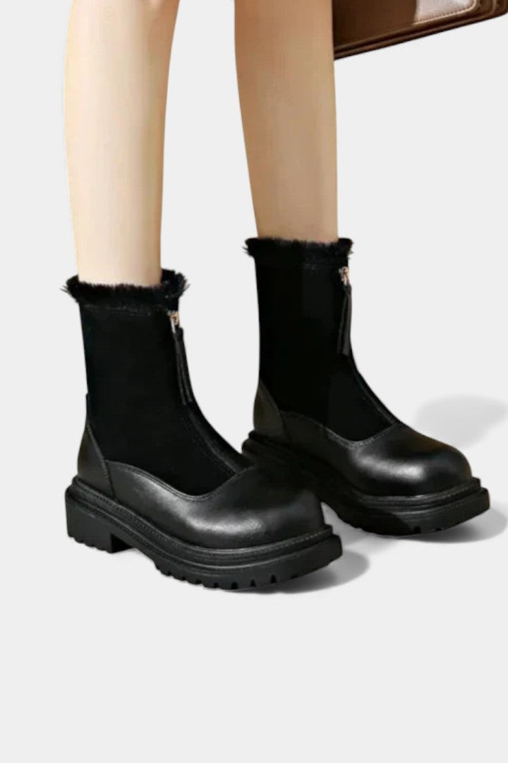 Gertrud Cleated Sole Boots with Faux Fur Trim