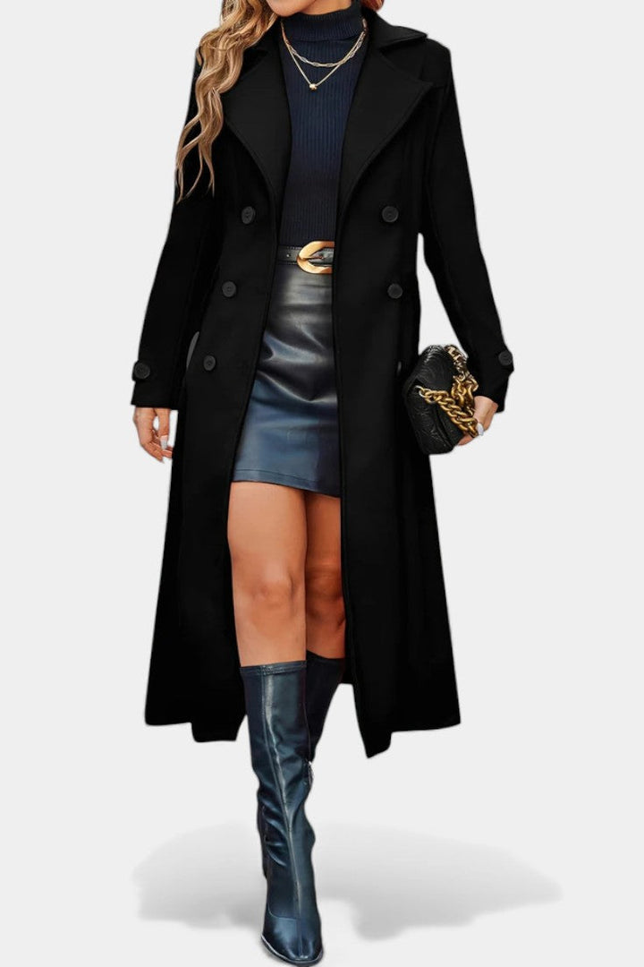 Naïssa Double-Breasted Coat with Long Notched Lapels