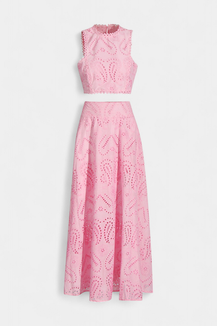 Danitza Floral Lace Two-Piece Set: Crop Top & Maxi Skirt