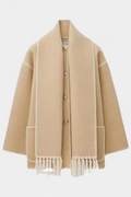 Pauline Coat Featuring Built-In Scarf and Flowing Design