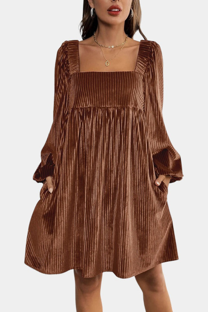 Pleated Velvet Midi Dress by Adrenia