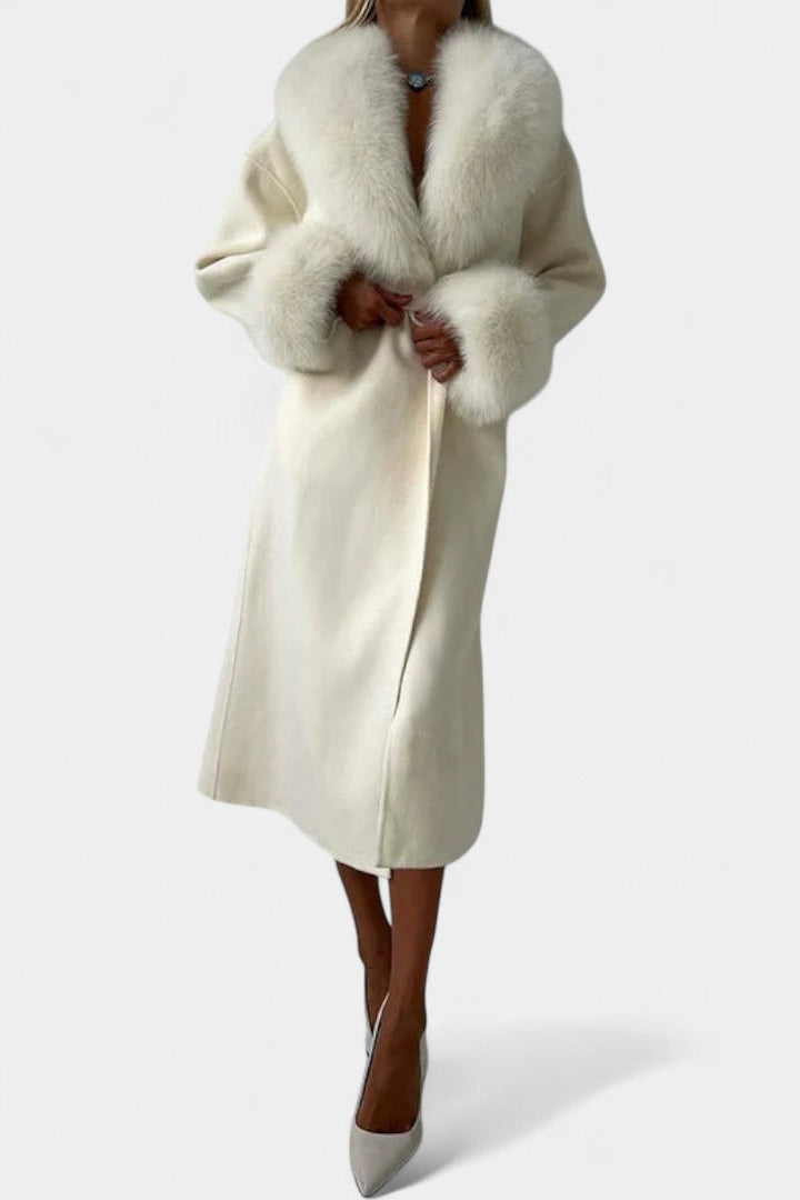 Lalie Long Coat with Faux Fur Trim and Belt