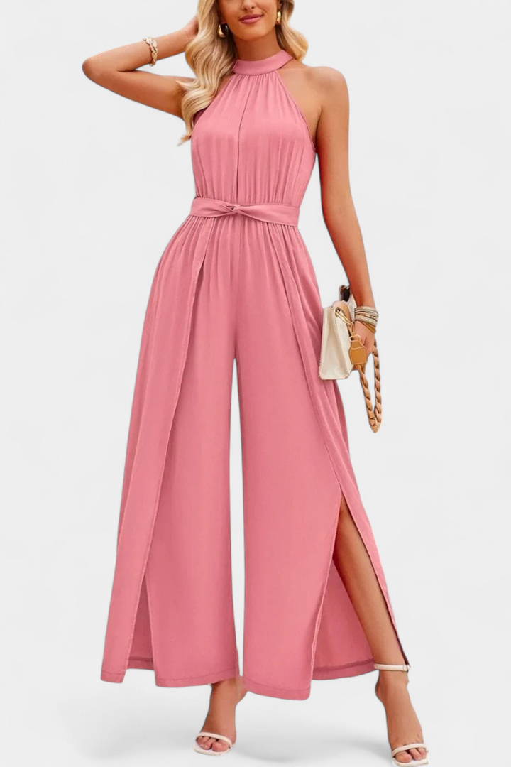 Asymmetrical One-Shoulder Jumpsuit with Bow Accent by Nyree