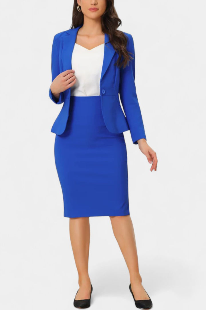 Komoren Chic Blazer and Pencil Skirt Ensemble with Notched Collar