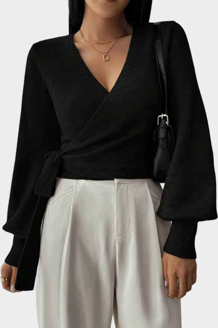 Persephone V-Neck Cross-Back Top with Short Sleeves