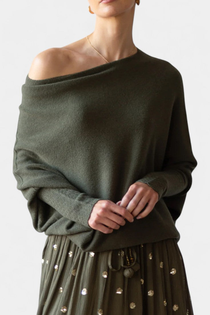 Soft Knit Off-Shoulder Casual Sweater by Anna