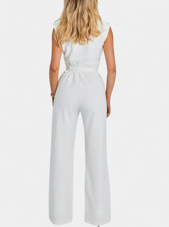 Leona High-Neck Sleeveless Jumpsuit with Flared Legs