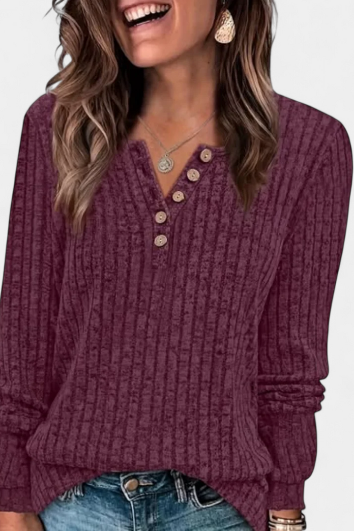 Classic Ribbed Button Sweater by Birdie