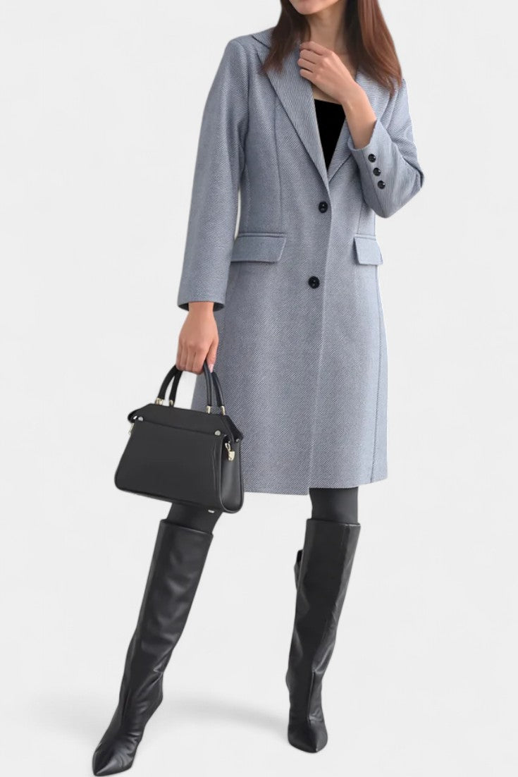 Armande Mid-Length Coat Featuring a Single Button and Notched Collar