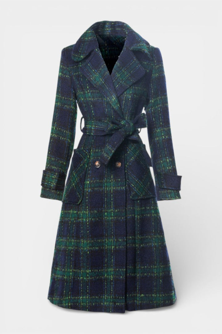 Lara Long Crossed Coat in Teal