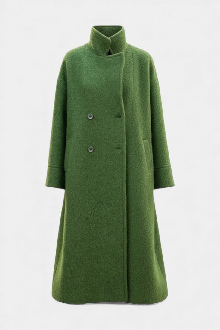 Camile Oversized Double-Breasted Long Coat with Notched Collar