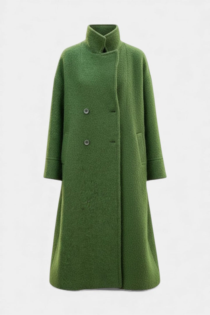 Camile Oversized Double-Breasted Long Coat with Notched Collar