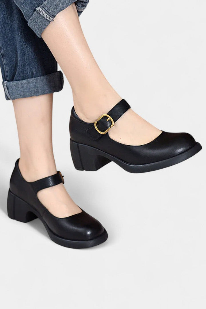 Agnes Mary Janes with Classic Round Toe and Square Heel Design