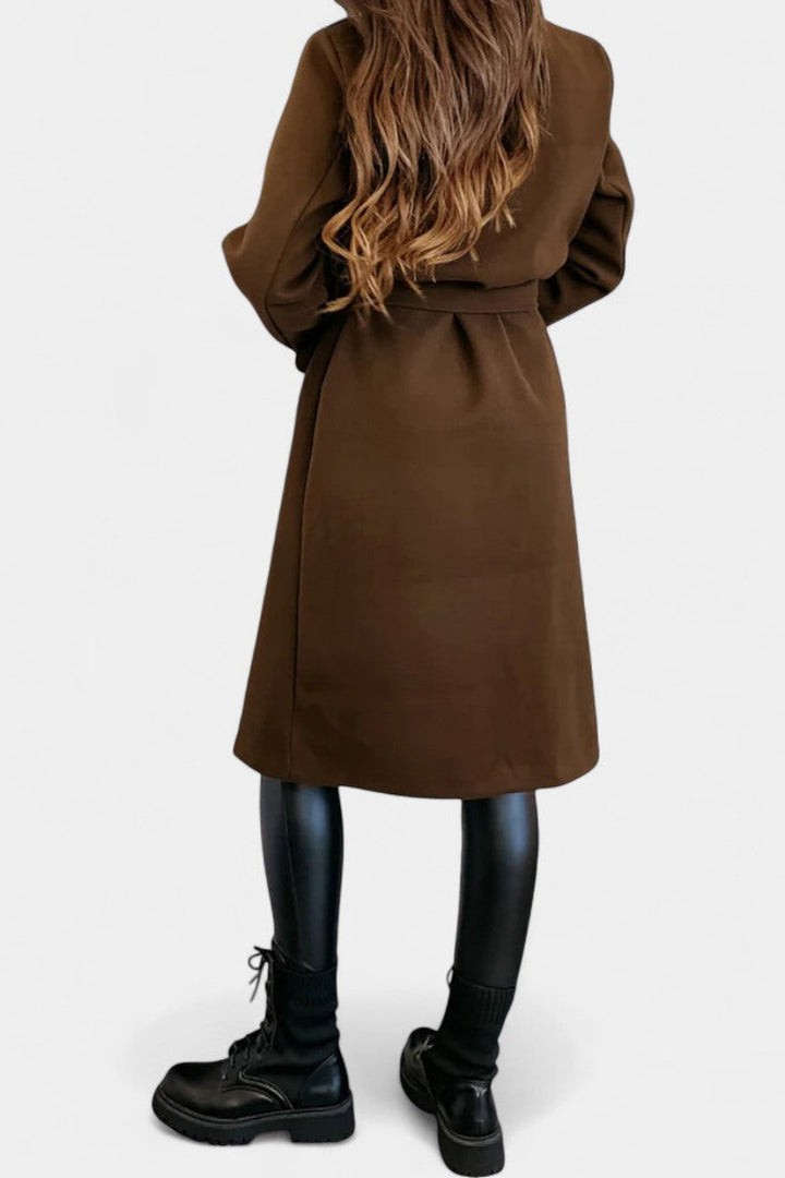 Miguelle Double-Breasted Coat Featuring a Tie Belt