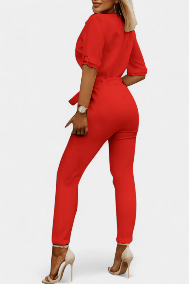 Vivienne V-Neck Jumpsuit with Elegant Flowing Design