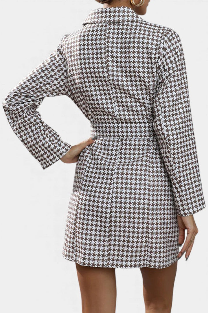 Checkered Tailored Dress with Lapels and Belt by Maddy
