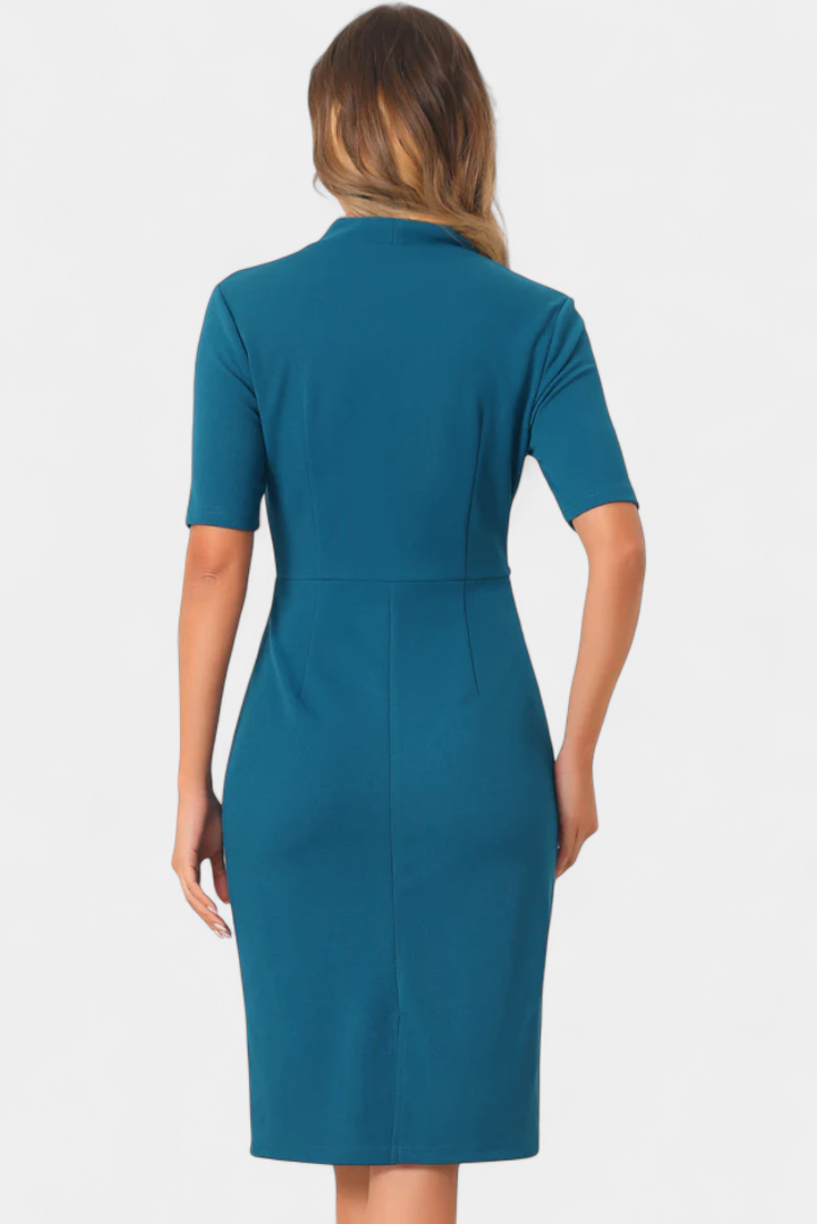 Raphaëlle Elegant V-Neck Pencil Dress with Short Sleeves
