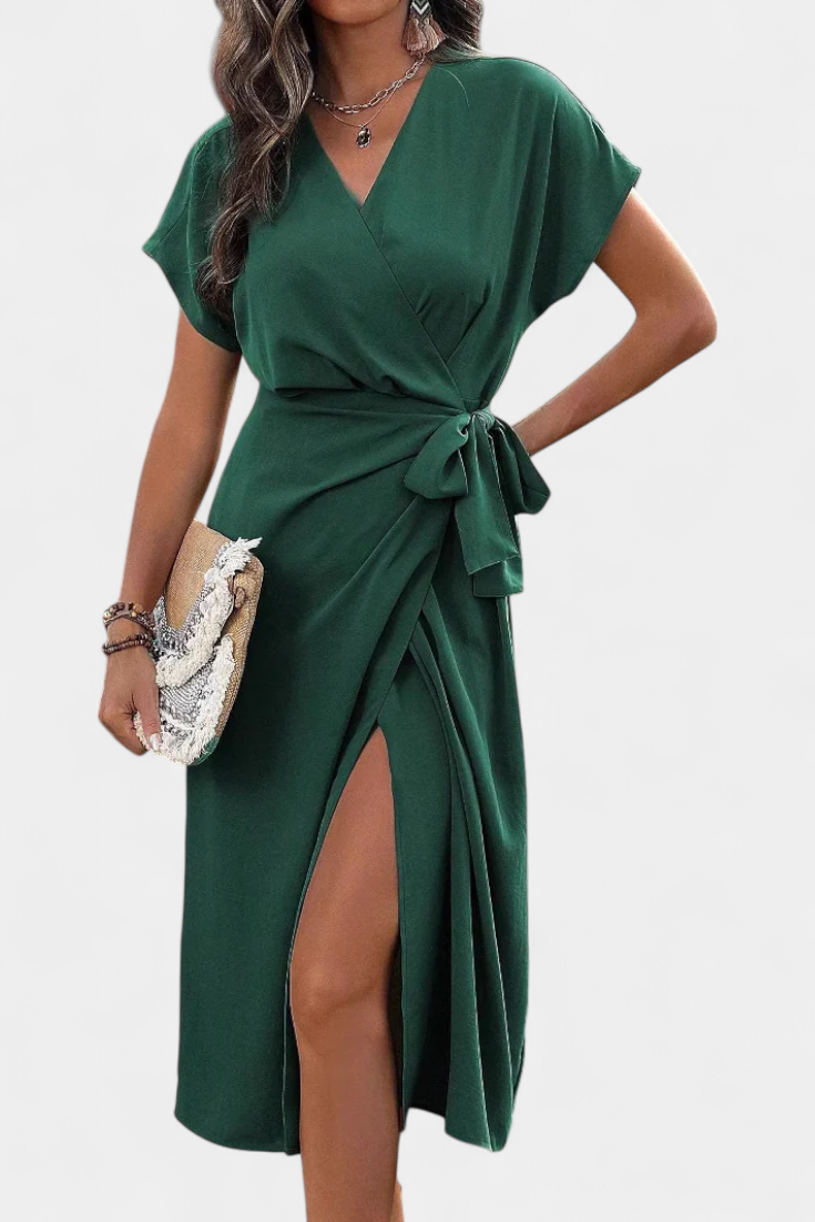 Begoña V-Neck Wrap Dress with Adjustable Belt