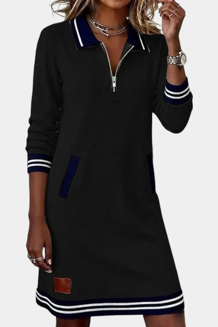 Zharina Ruffled Collar Casual Dress with Hidden Zip