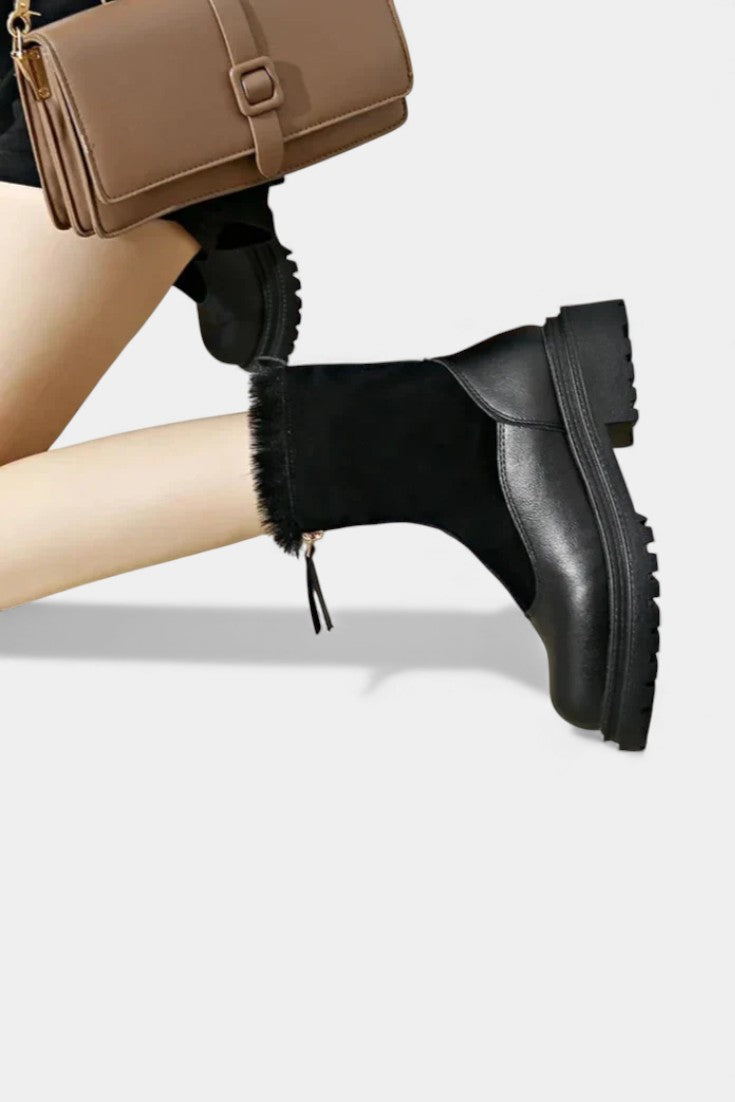 Gertrud Cleated Sole Boots with Faux Fur Trim