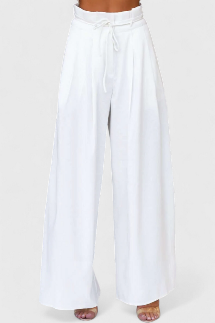 Bernadina Linen Ensemble: Front Neckline Top with Wide Leg Pants