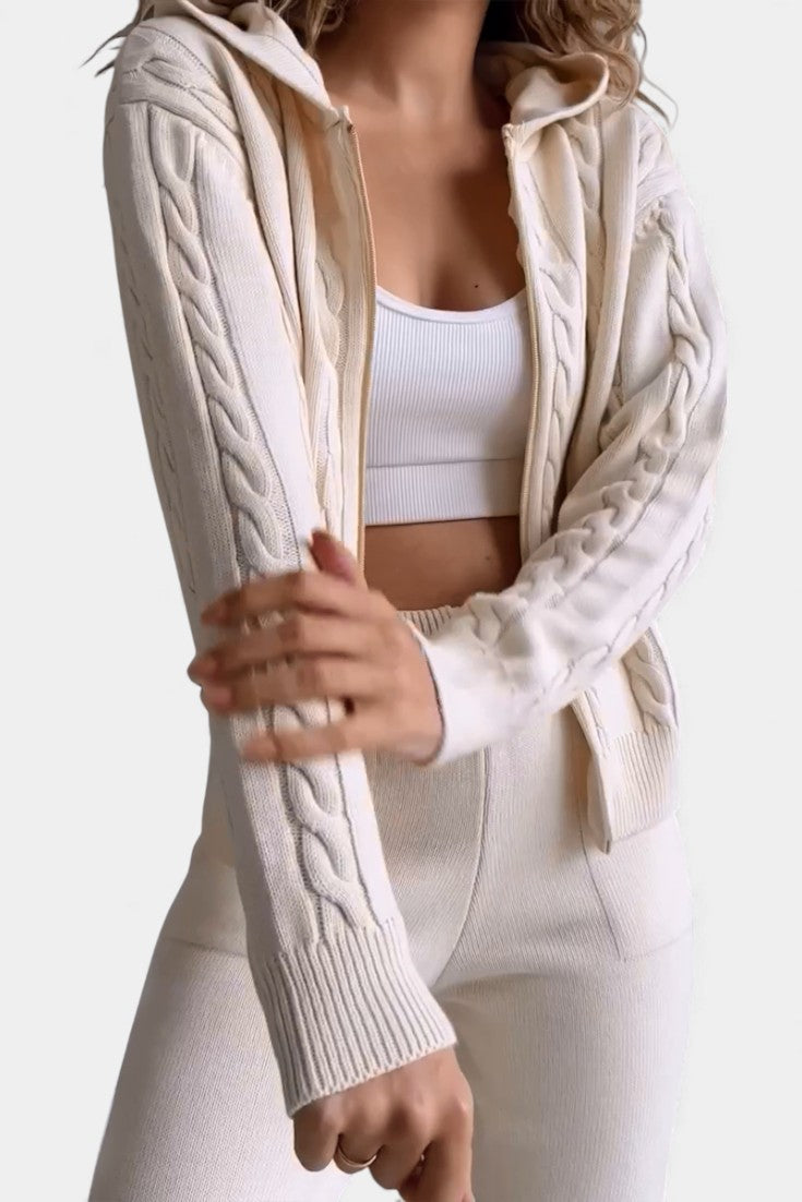 Perdita Cardigan & Twisted Jacquard Pullover Set - Casual Ensemble