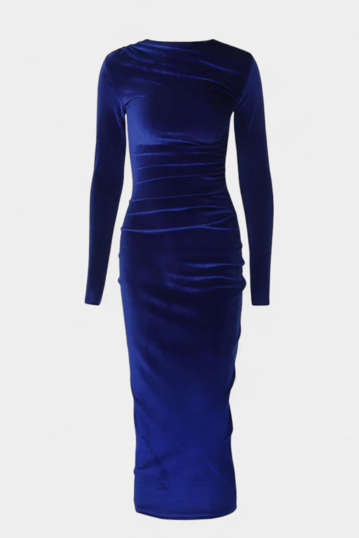 Ruched Velvet Long Sleeve Bodycon Maxi Dress by Amicie