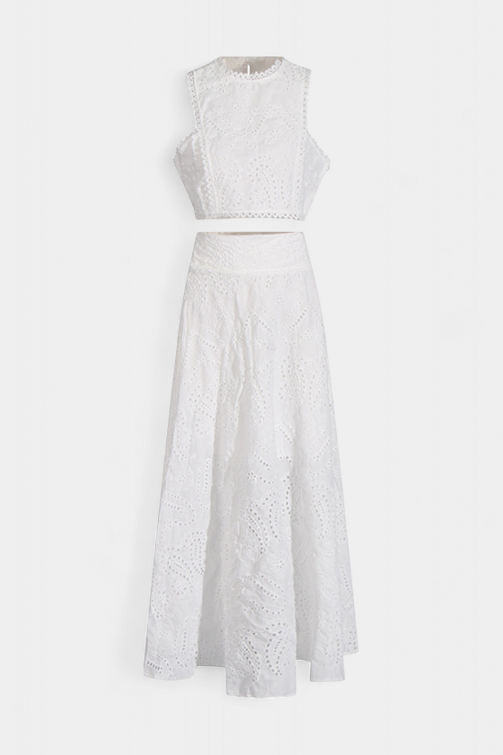 Danitza Floral Lace Two-Piece Set: Crop Top & Maxi Skirt