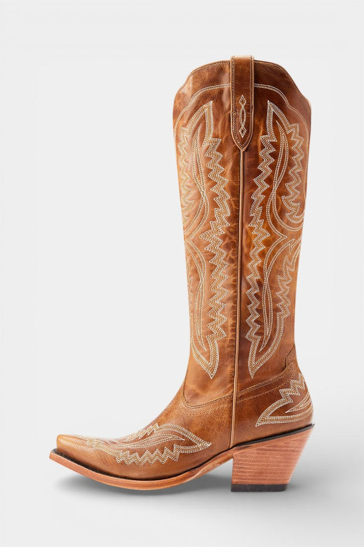 Zélie Retro Western Embroidered Pointed Toe Booties