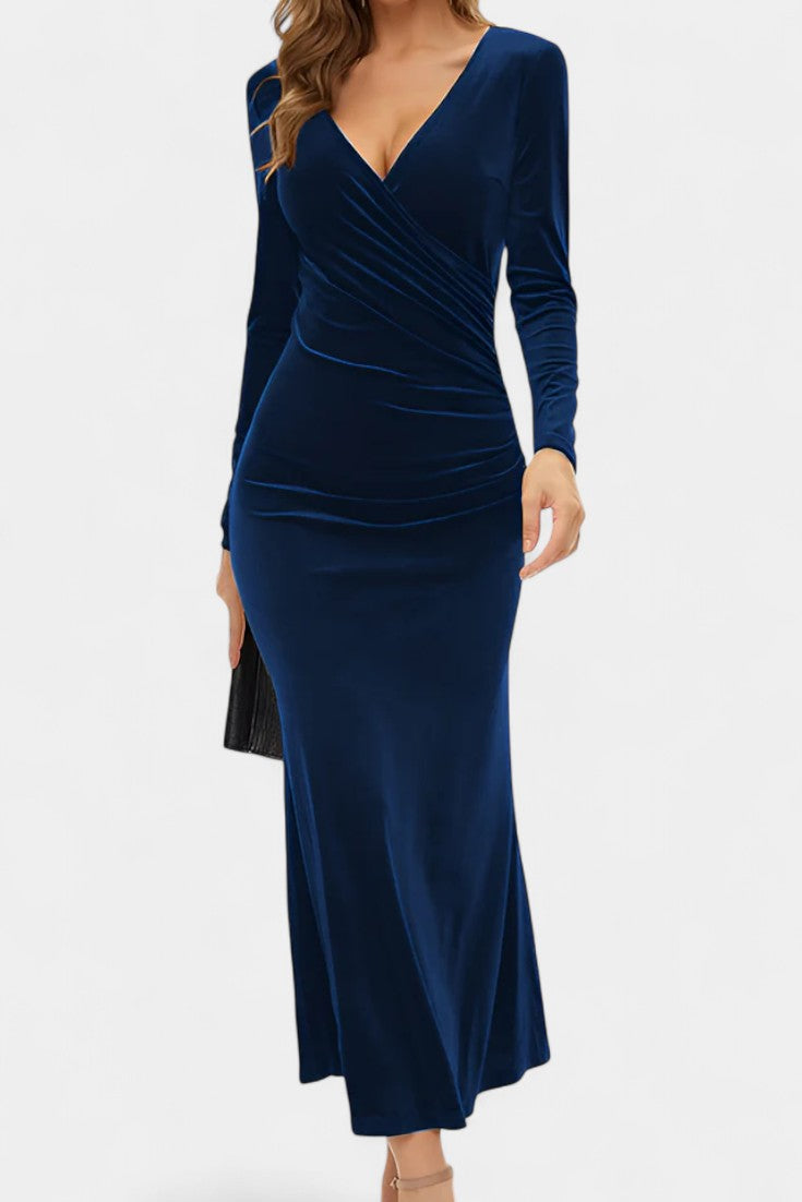 Hesperia Asymmetrical Ruching Velvet Mermaid Dress