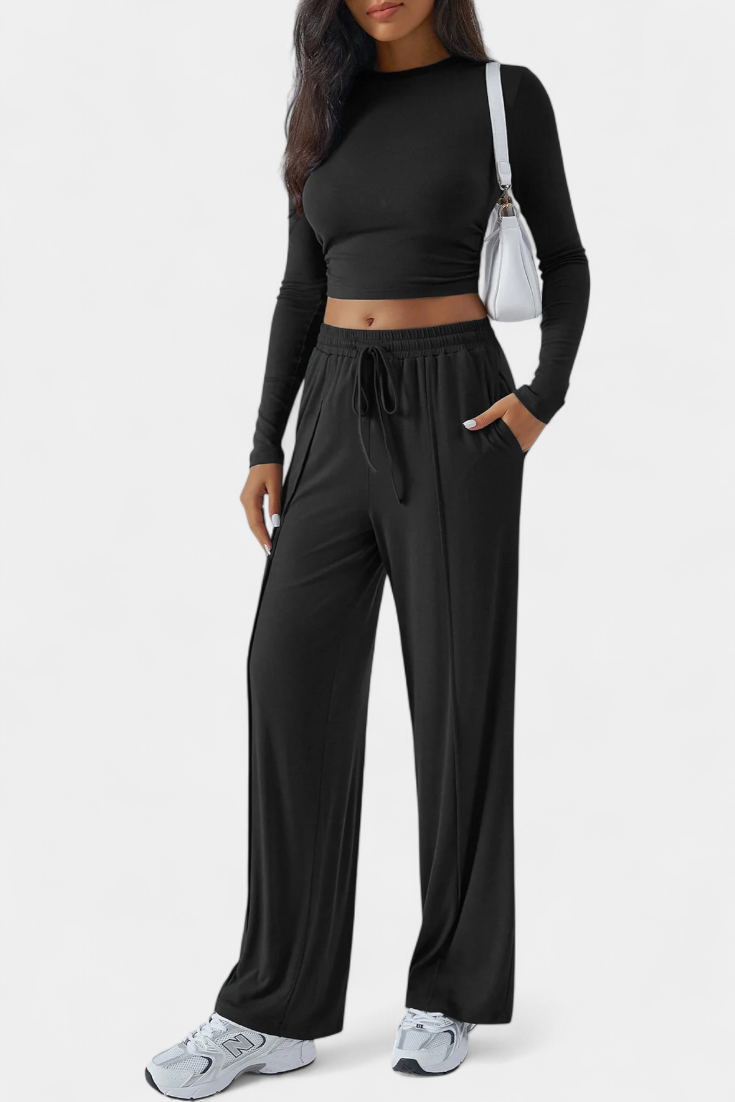 Celaen Elastic-Fit Viscose Yoga Set with Round Neck