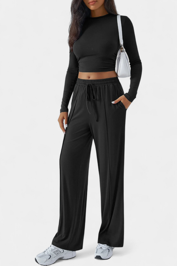 Celaen Elastic-Fit Viscose Yoga Set with Round Neck