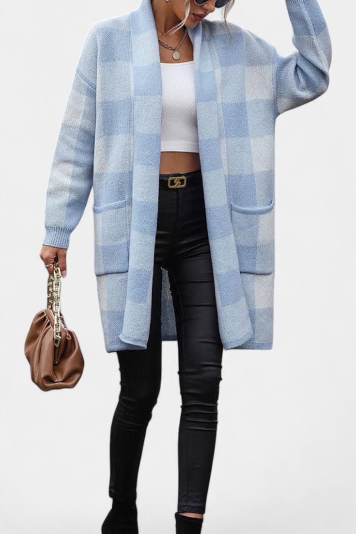 Stylish Plaid Lovella Cardigan with Pockets for a Casual Look