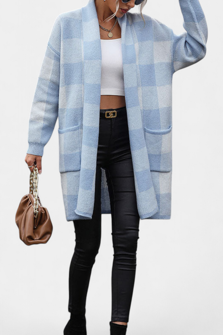 Stylish Plaid Lovella Cardigan with Pockets for a Casual Look