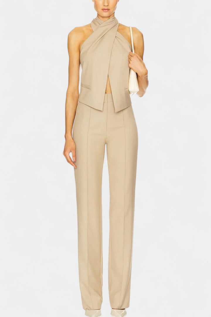 Somina Cross-Strap Ensemble with Chic Straight-Leg Trousers