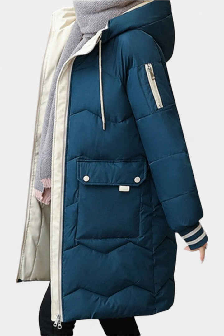 Bella Hooded Quilted Coat with Zipper Fastening