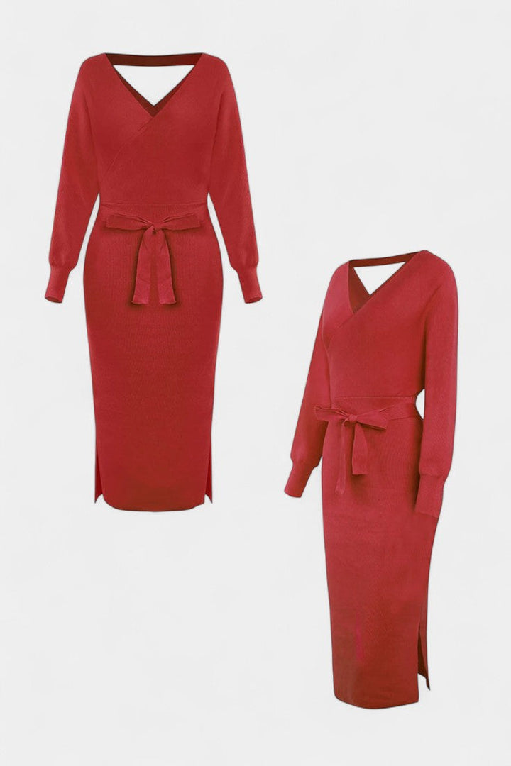 Coriselle Backless Knit Midi Dress with Lace-Up Detail