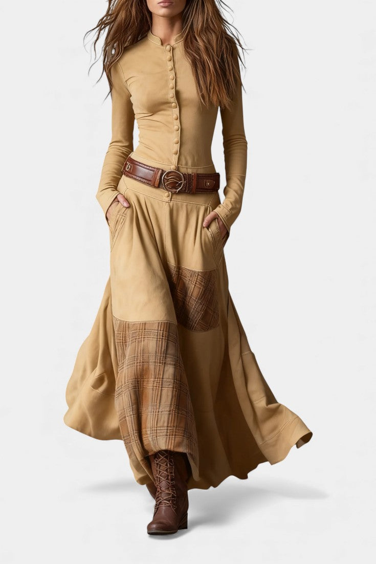 Chic Vintage Checkered Long Dress by Marlis